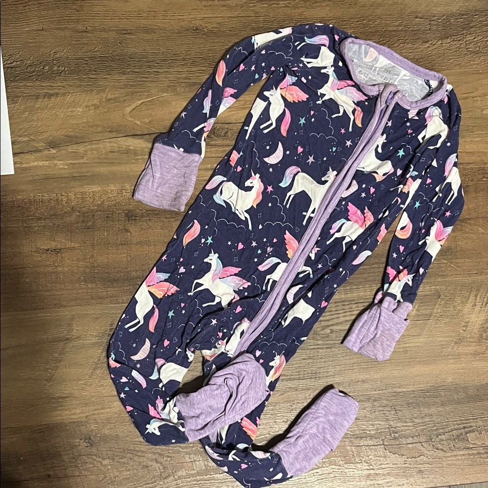 Little Sleepies Bamboo Unicorn zippy Footie - Purple and Pink 6-12m